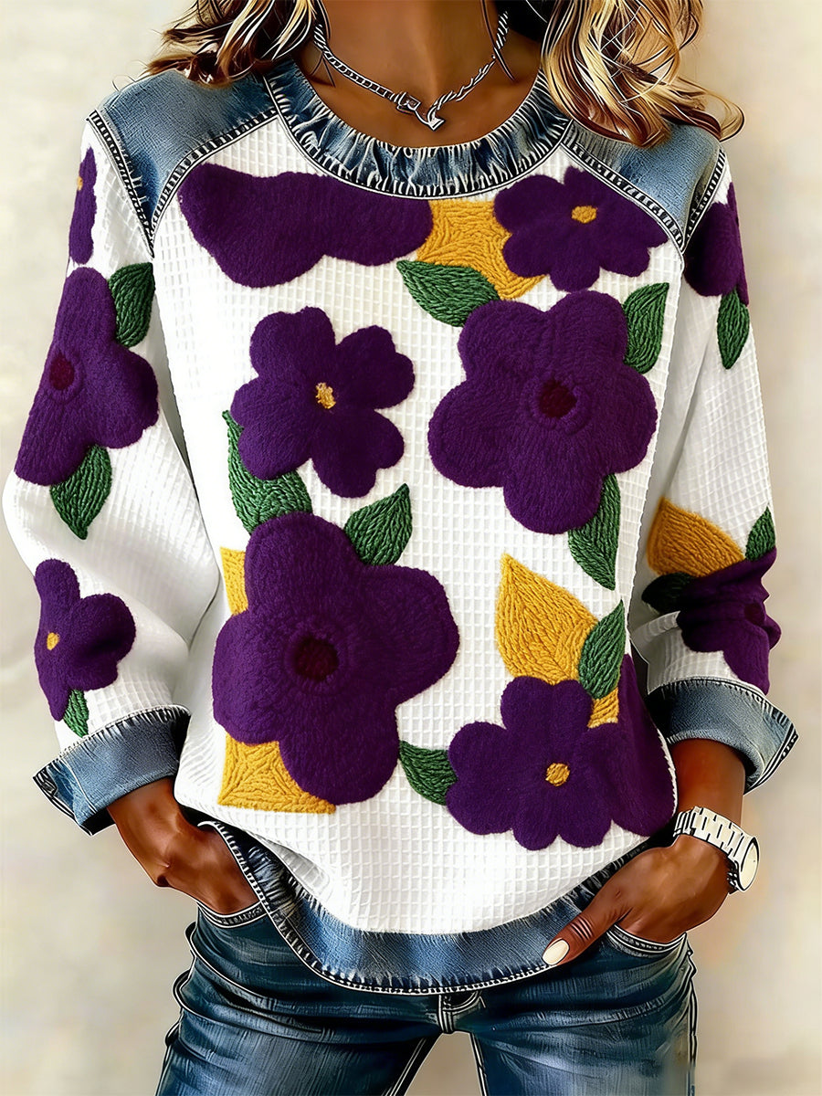Women's Purple Art Print Waffle Sweatshirt