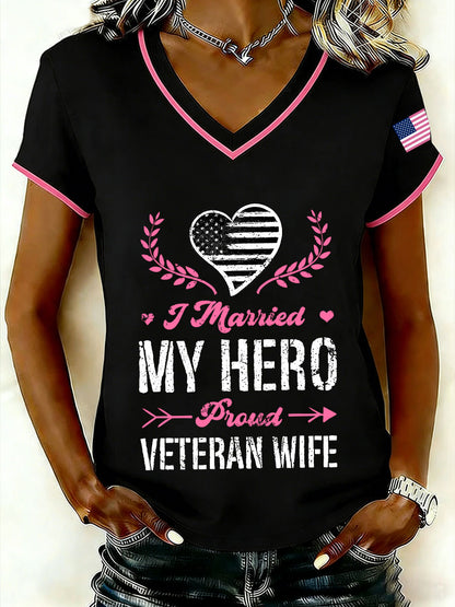Women's I married my hero proud veteran wife V-neck T-shirts