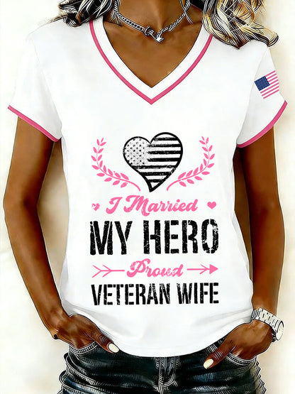 Women's I married my hero proud veteran wife V-neck T-shirts