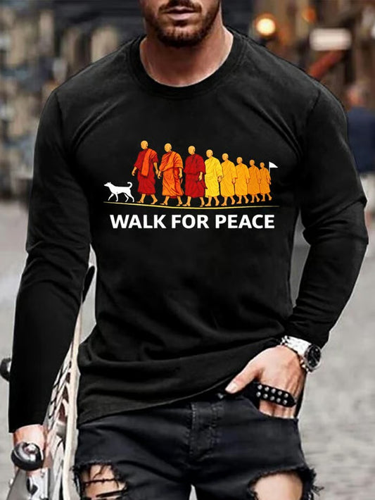 Men's Peace Walk Monk Pattern Long-Sleeve T-Shirt