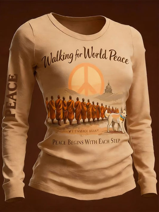 Women's Walk For The World Peace Printed Long Sleeve T-shirt