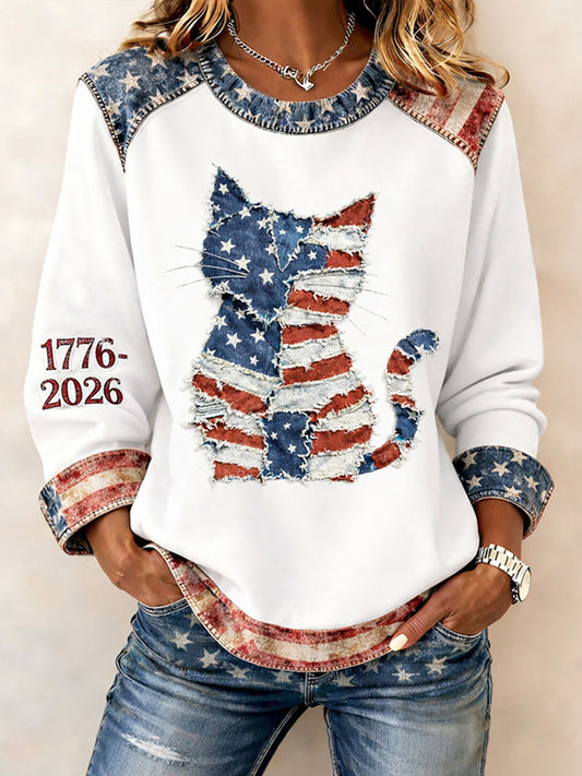 Women's American Flag Cat Print Sweatshirts