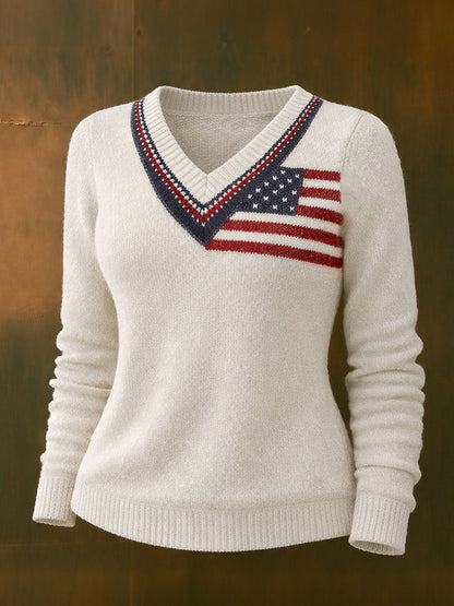 Women's American Flag Casual V-Neck Tops