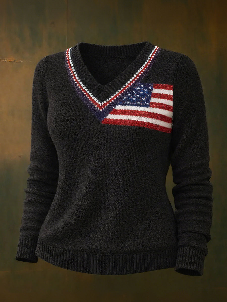 Women's American Flag Casual V-Neck Tops