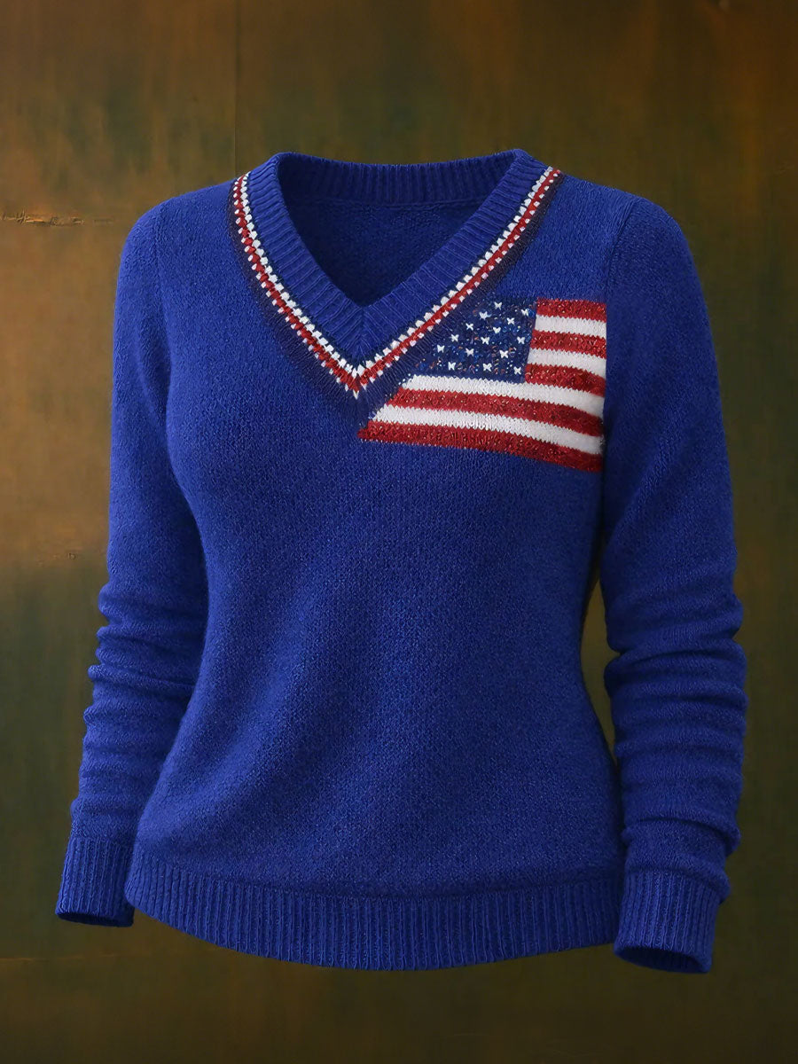 Women's American Flag Casual V-Neck Tops