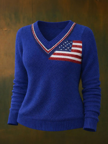 Women's American Flag Casual V-Neck Tops