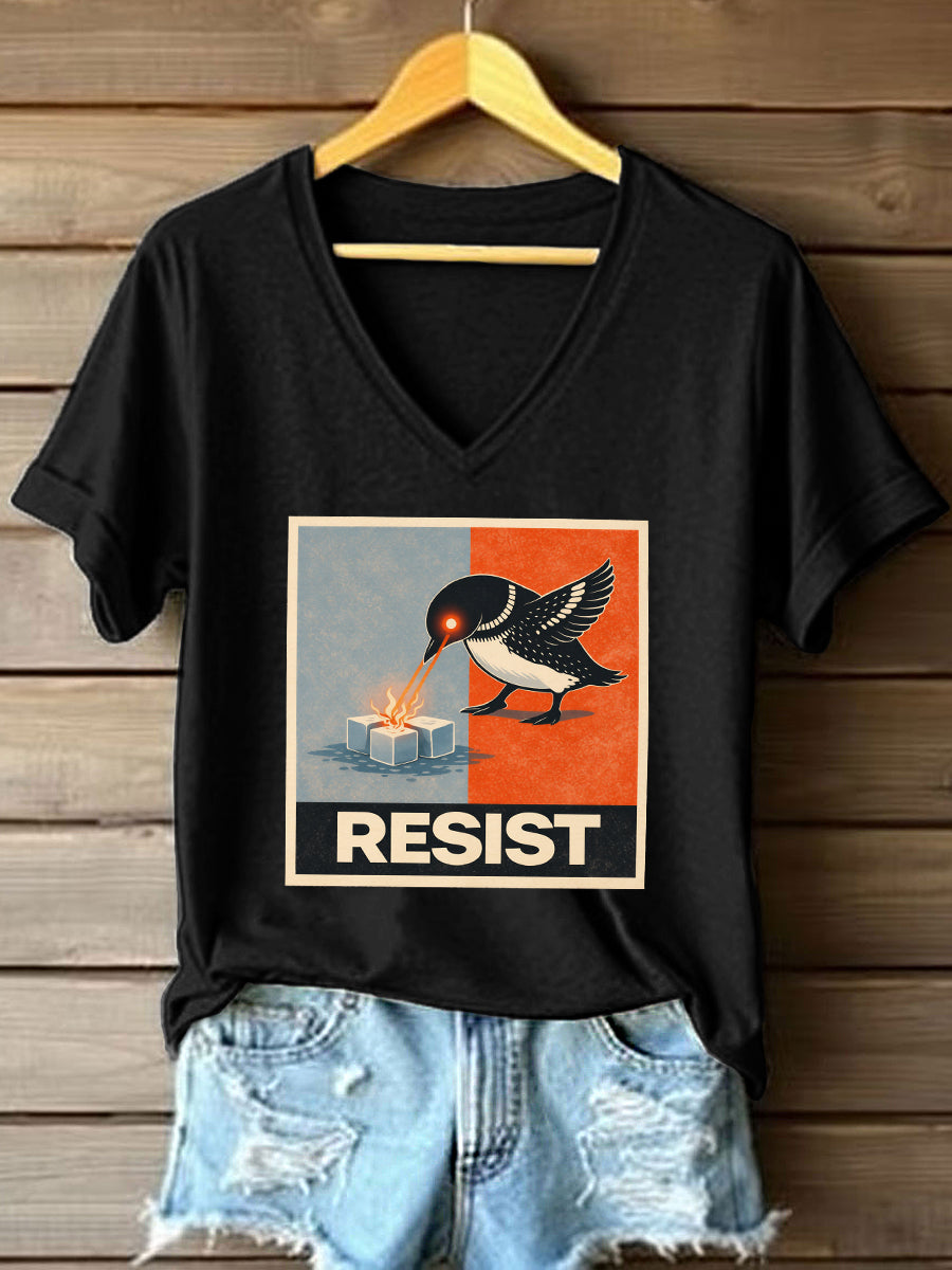 Women's Abolish ICE Loon Print V-Neck T-Shirt