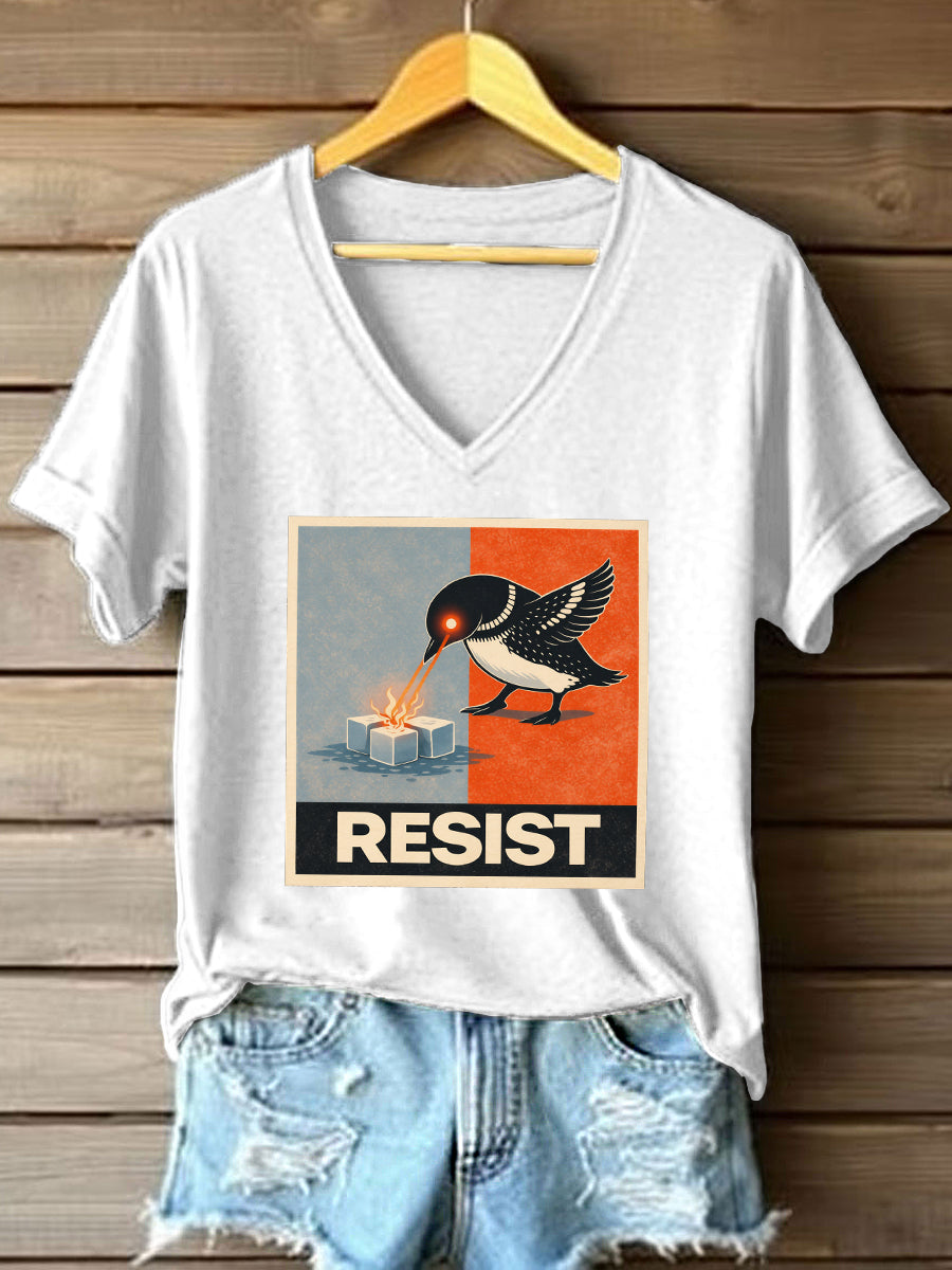 Women's Abolish ICE Loon Print V-Neck T-Shirt