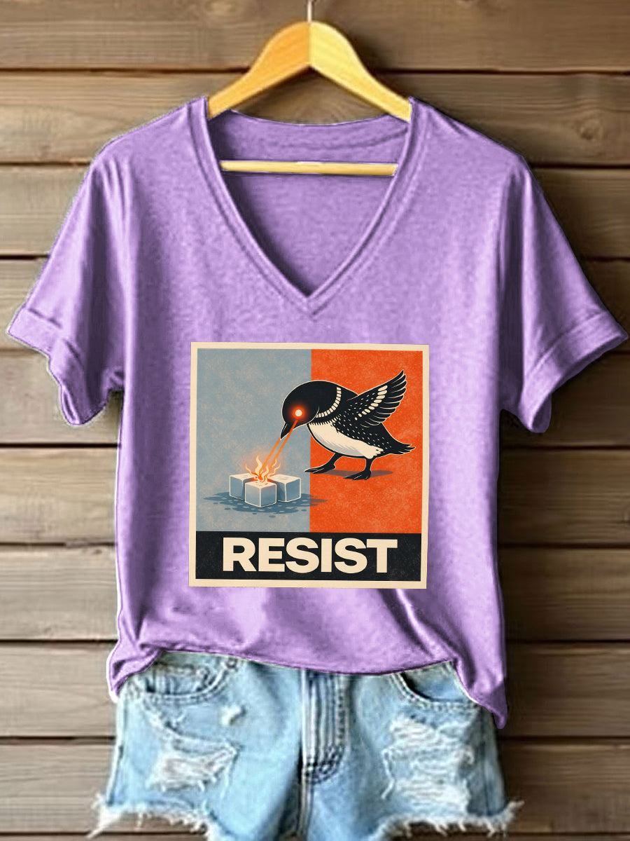 Women's Abolish ICE Loon Print V-Neck T-Shirt