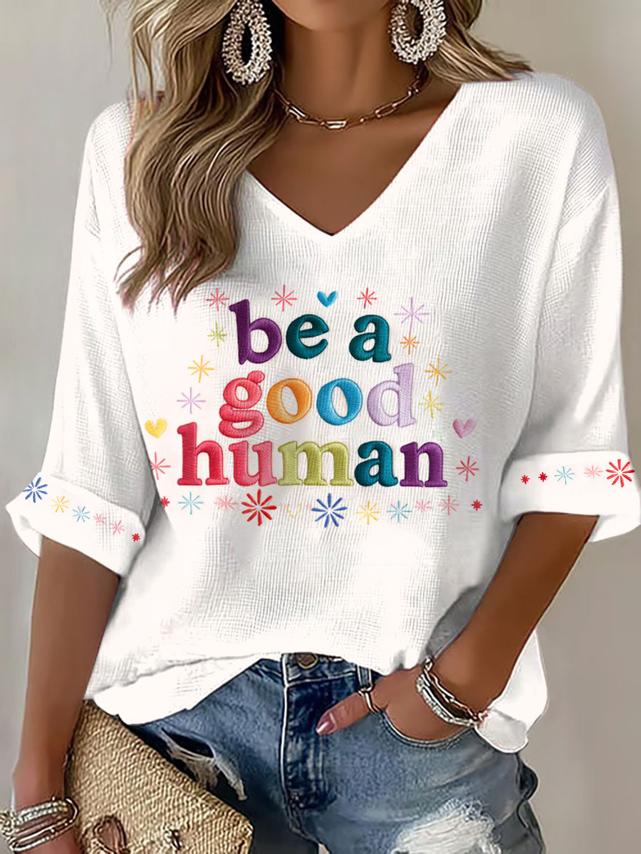 Women's Big Fan Rights Matter Be Good Printed Waffle T-shirt