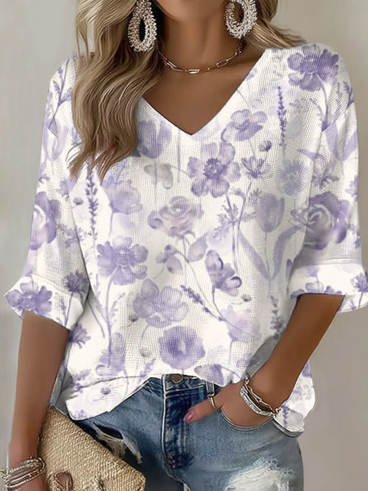 Women's Purple Art Print Casual T-shirt