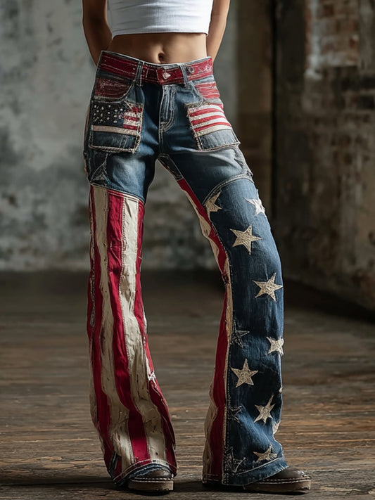 Women's Anniversary Inspired Print Vintage Washed Jeans