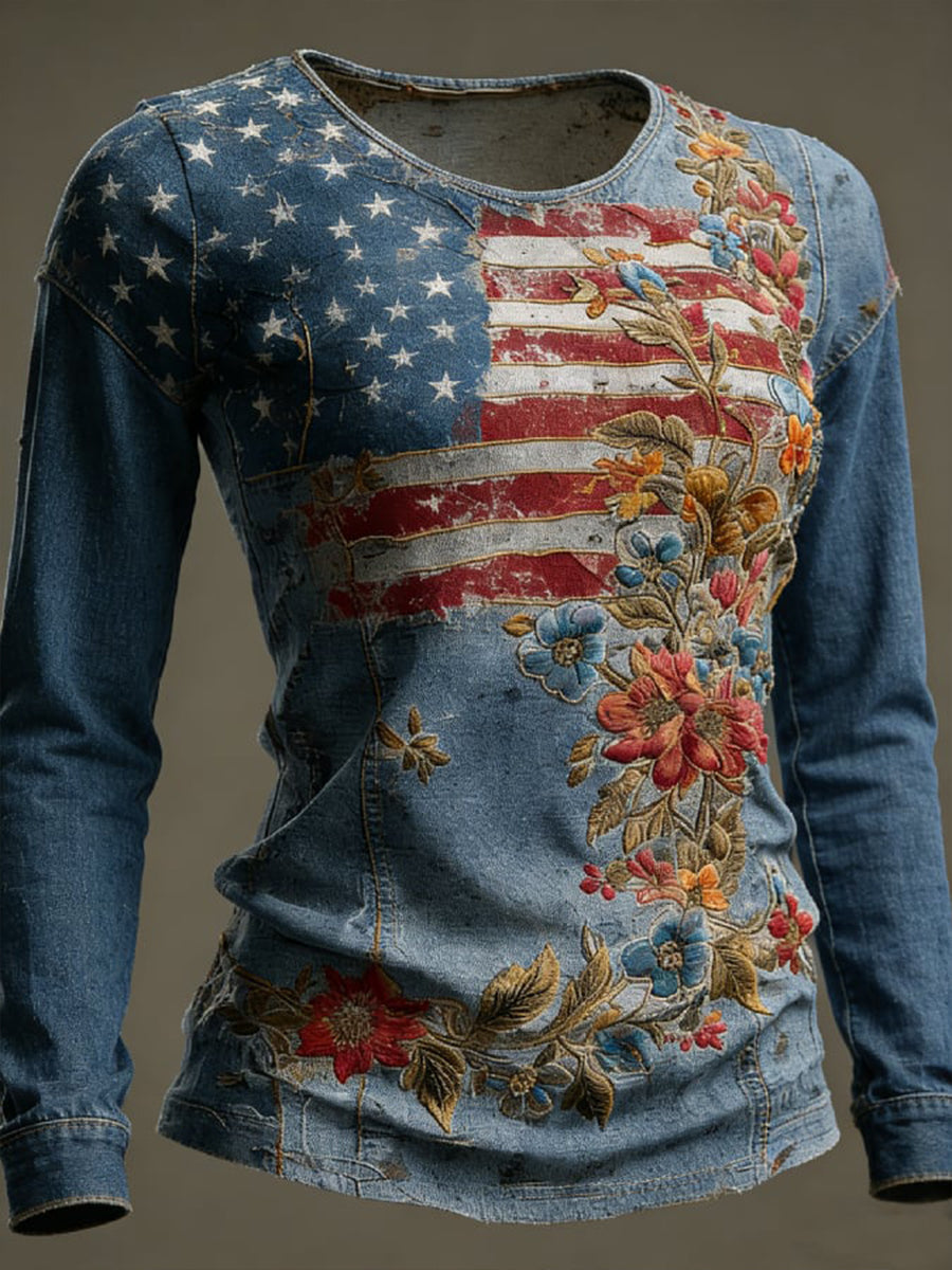 Women's American long-sleeve T-shirt