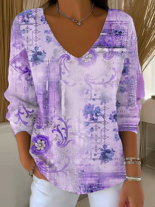 Women's Purple Art Printed Casual Top