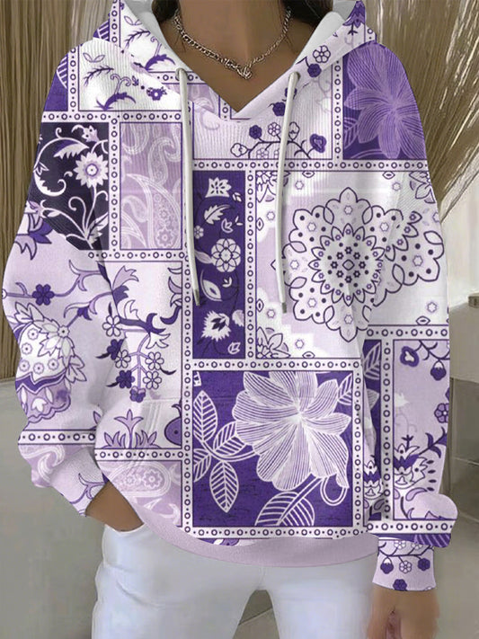 Women's Purple Art Print Casual Hoodie