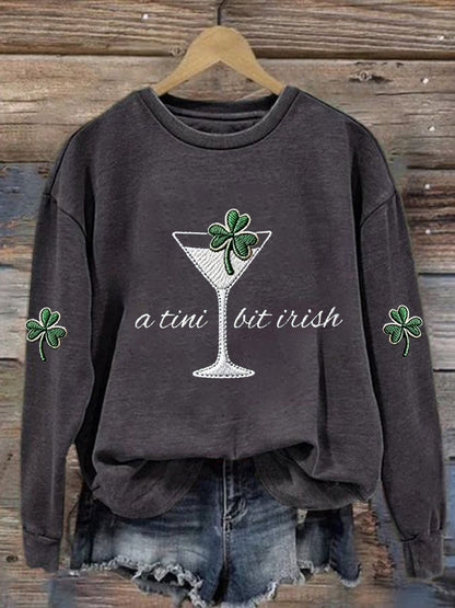 Women's St. Patrick's Day A Tini Bit Irish Shamrock Art Print Sweatshirt