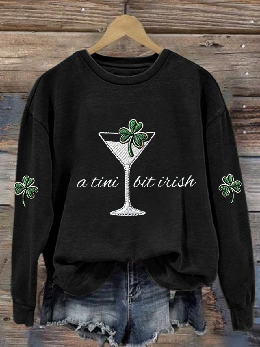 Women's St. Patrick's Day A Tini Bit Irish Shamrock Art Print Sweatshirt