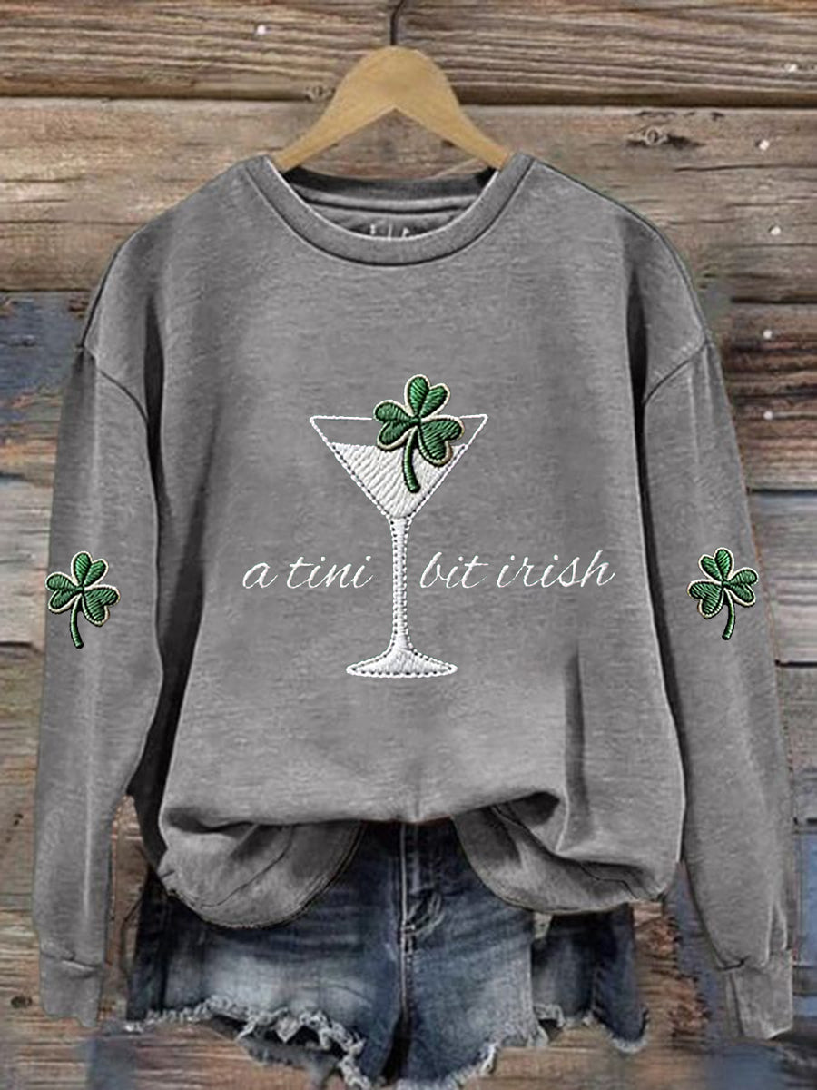 Women's St. Patrick's Day A Tini Bit Irish Shamrock Art Print Sweatshirt