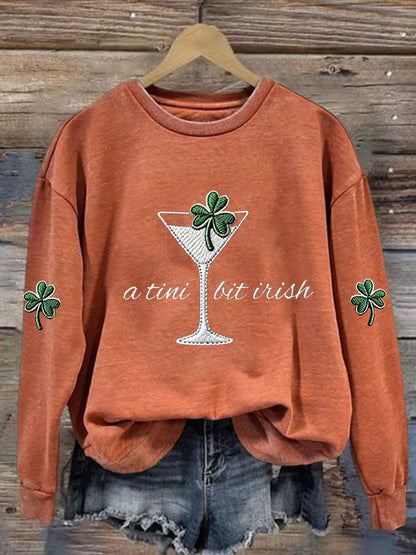 Women's St. Patrick's Day A Tini Bit Irish Shamrock Art Print Sweatshirt