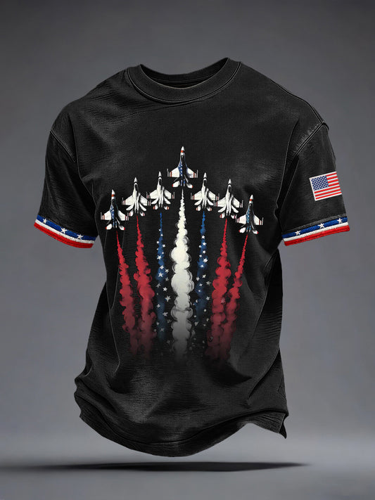 Men's USA Inspired Fighter Jets Print Vintage T-Shirt