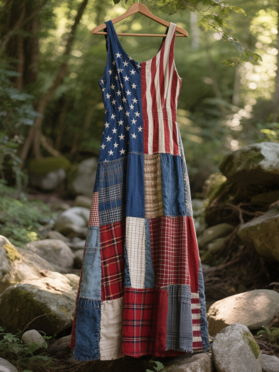 Women's American Flag Inspired Patchwork Maxi Dress