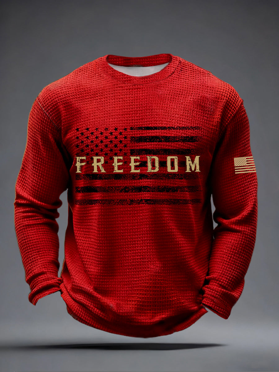 Men's America Freedom Print Waffle Long Sleeve T-Shirt