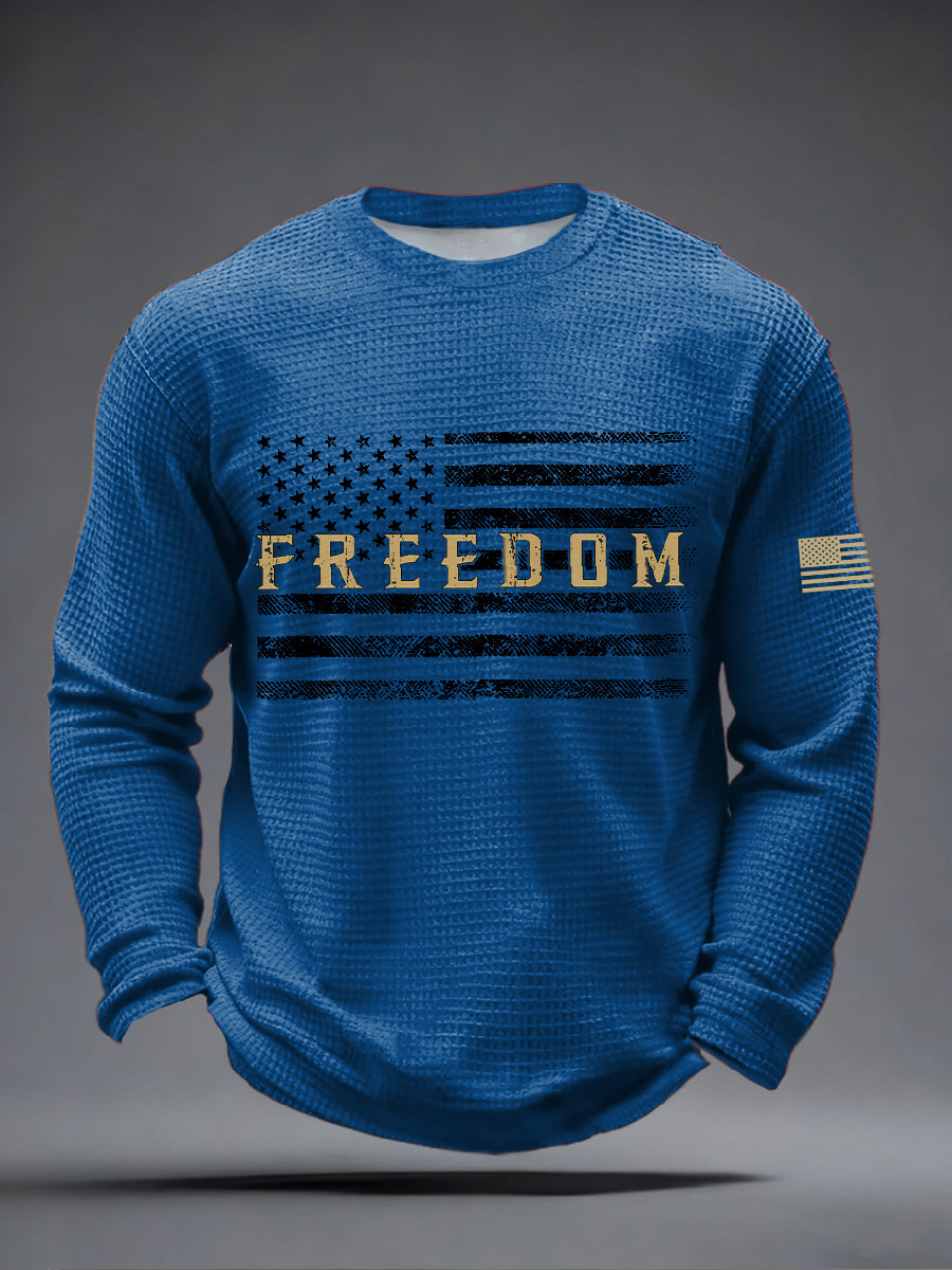 Men's America Freedom Print Waffle Long Sleeve T-Shirt