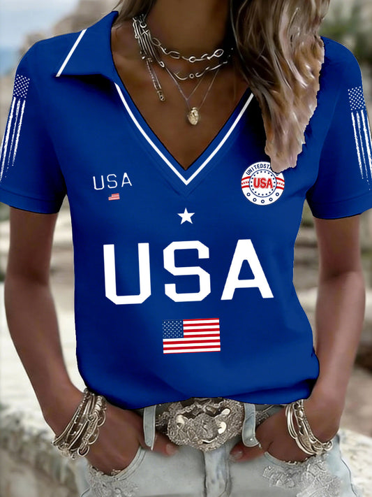 Women's USA Flag V-Neck Tops