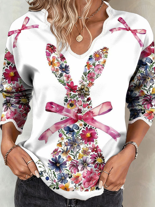 Women's Floral Bunny Art Printed Tops