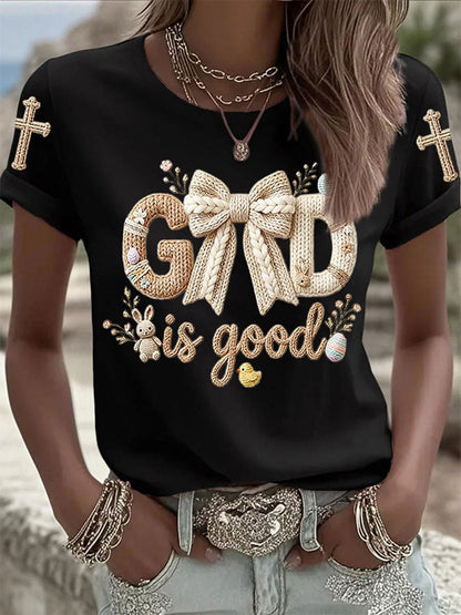 Women's Easter Bunny Print Casual T-Shirt