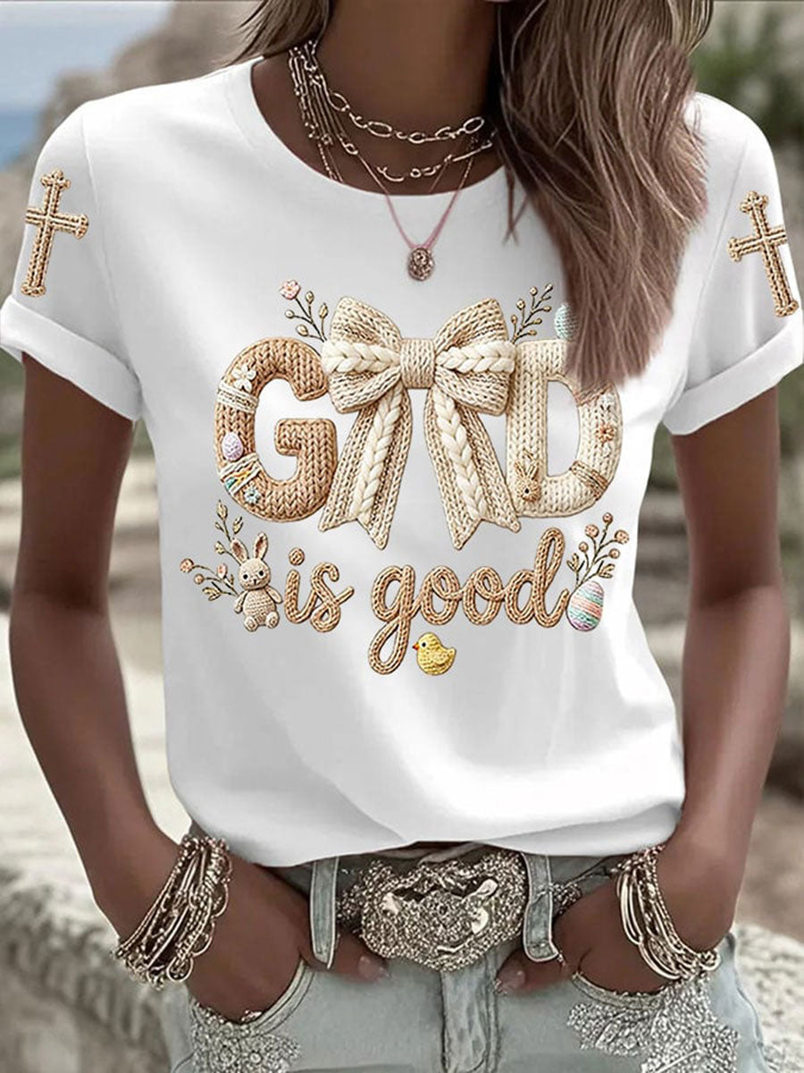 Women's Easter Bunny Print Casual T-Shirt
