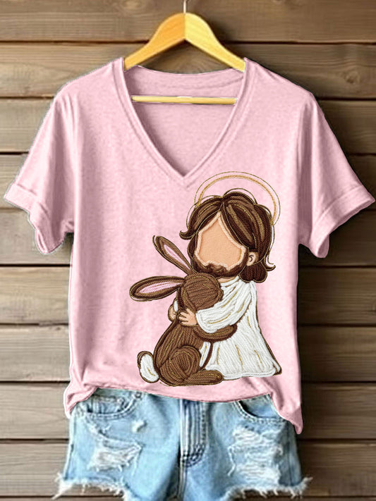Women's Jesus And Bunny Crochet Pattern T-Shirt