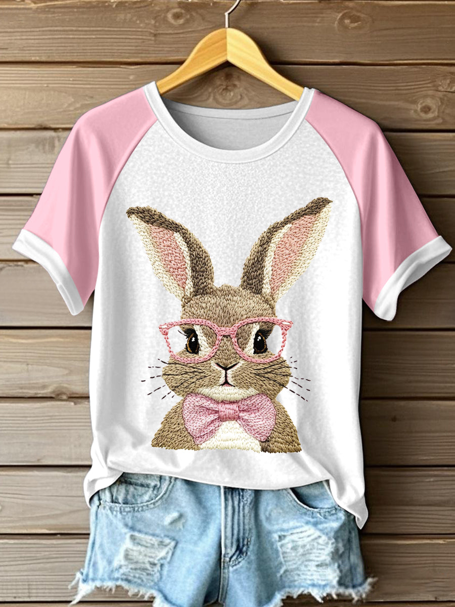 Women's Cute Bunny Embroidery Pattern T-Shirt