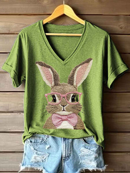 Women's Cute Bunny Embroidery Pattern T-Shirt
