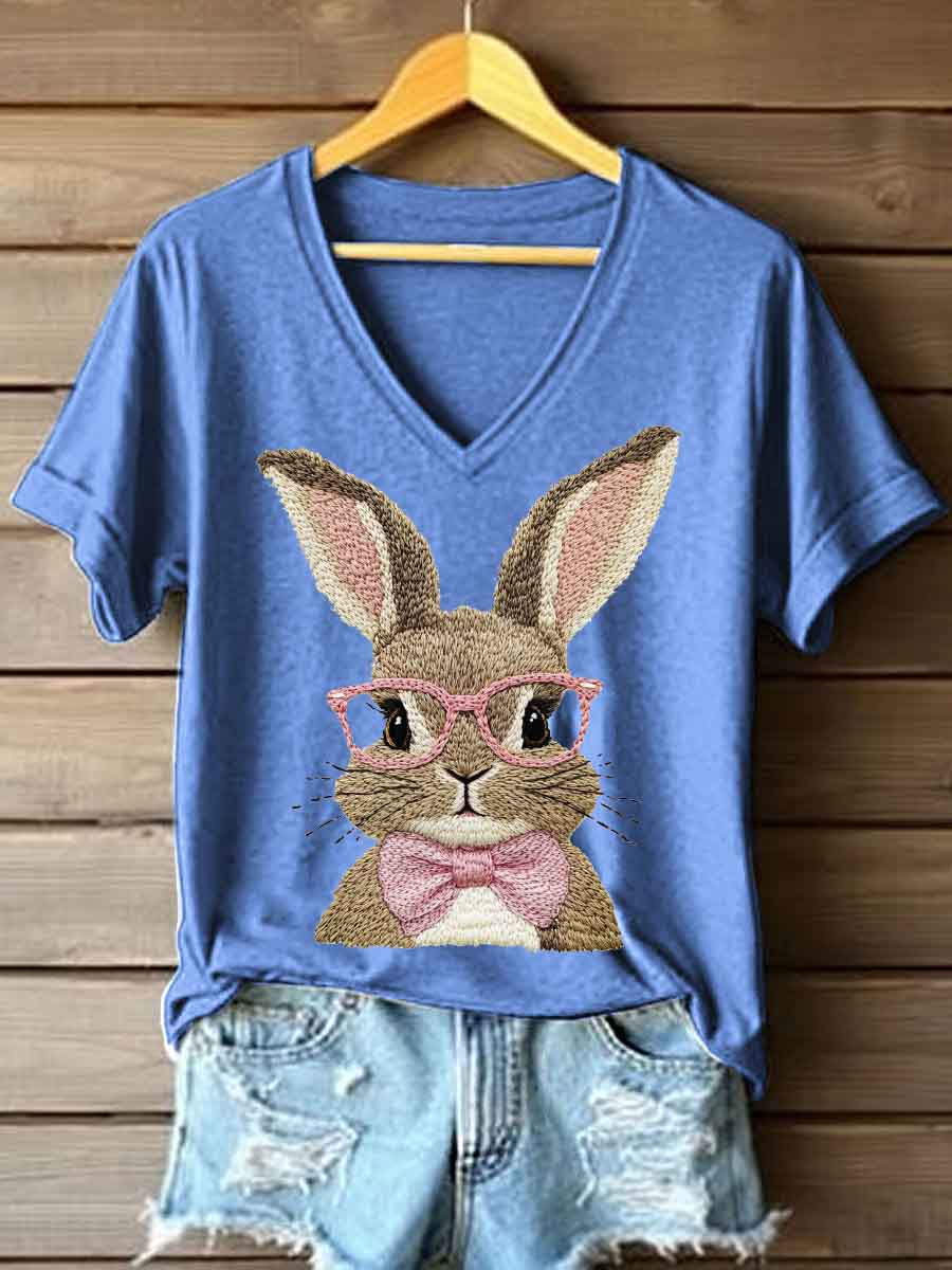 Women's Cute Bunny Embroidery Pattern T-Shirt