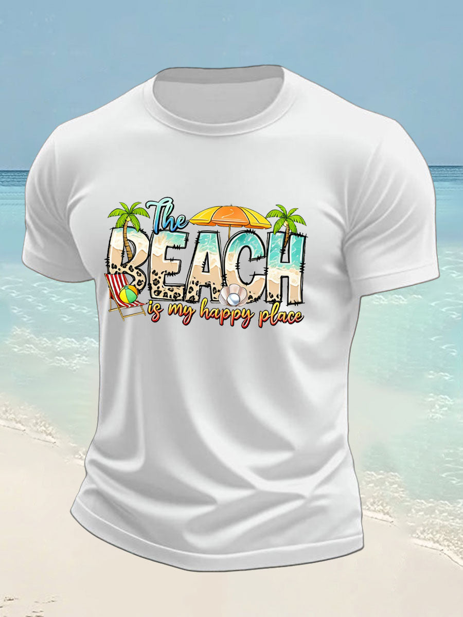 Men's Beach is My Happy Place imitation cotton short-sleeved T-shirt