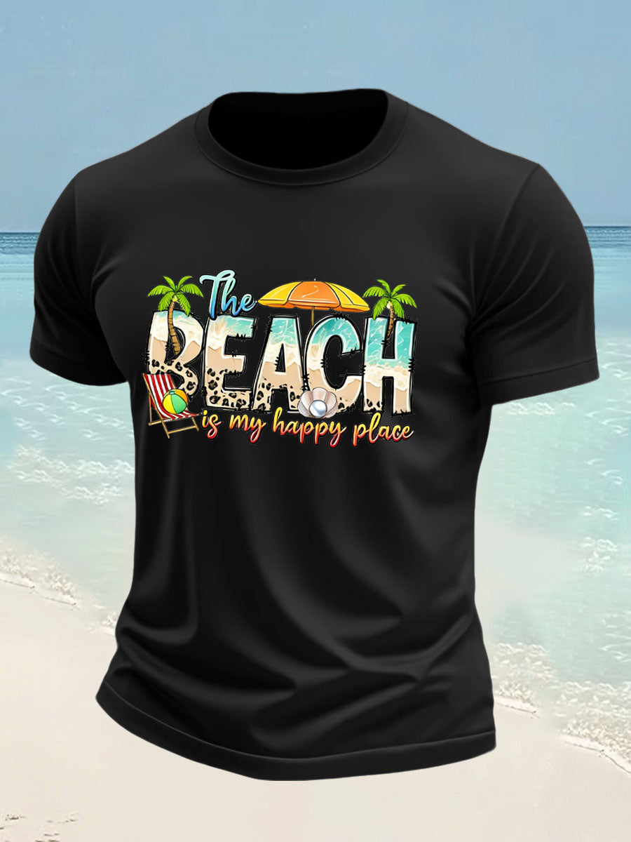 Men's Beach is My Happy Place imitation cotton short-sleeved T-shirt