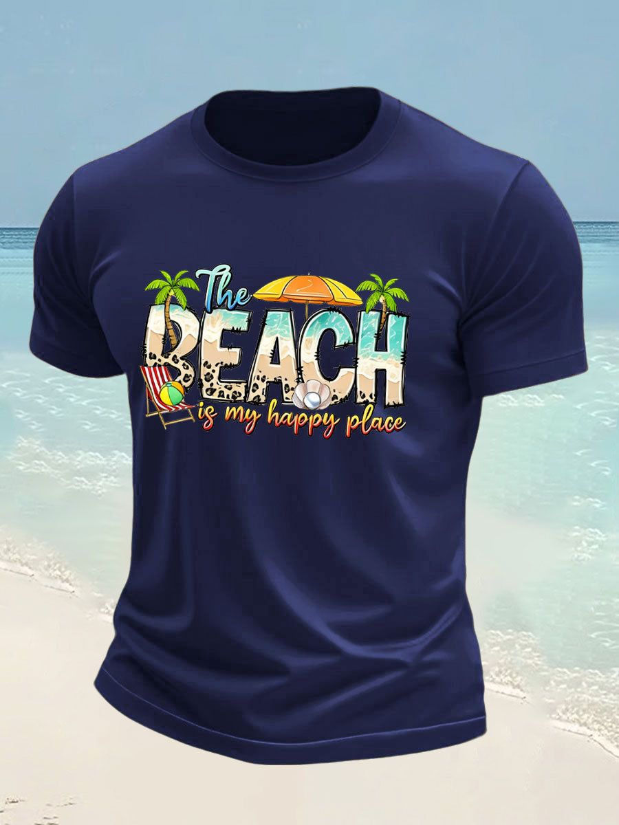 Men's Beach is My Happy Place imitation cotton short-sleeved T-shirt