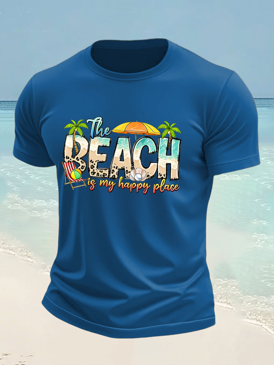Men's Beach is My Happy Place imitation cotton short-sleeved T-shirt