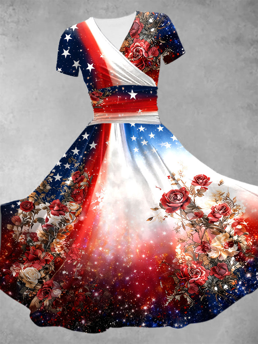 Women's Patriotic Floral Print Dress