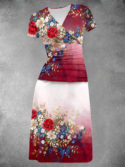 Women's Patriotic Floral Print Dress