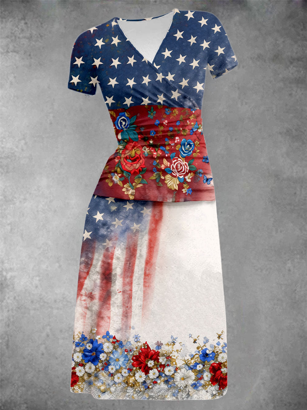 Women's Clothing Patriotic Floral Flag Print Dress