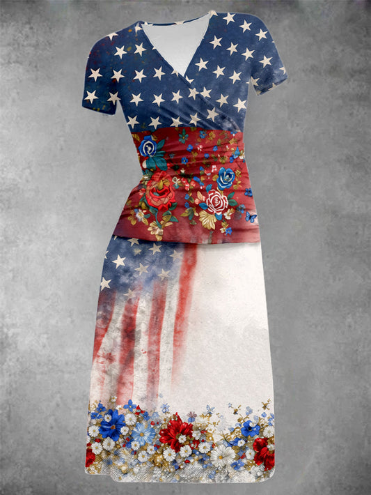 Women's Clothing Patriotic Floral Flag Print Dress