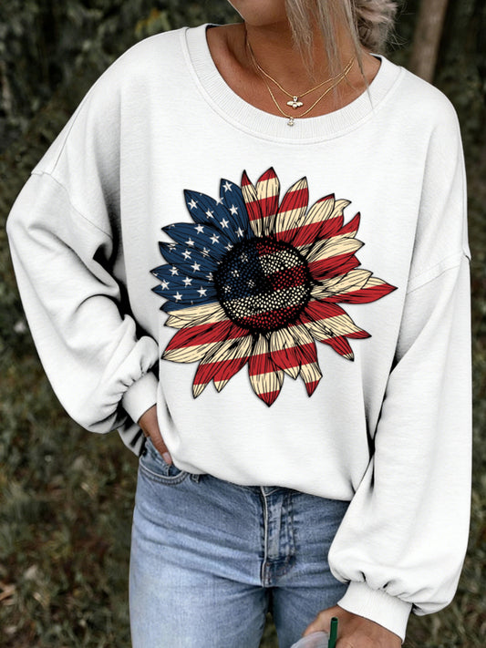 Retro USA Flag Independence Day Printed Long-Sleeve Sweatshirt