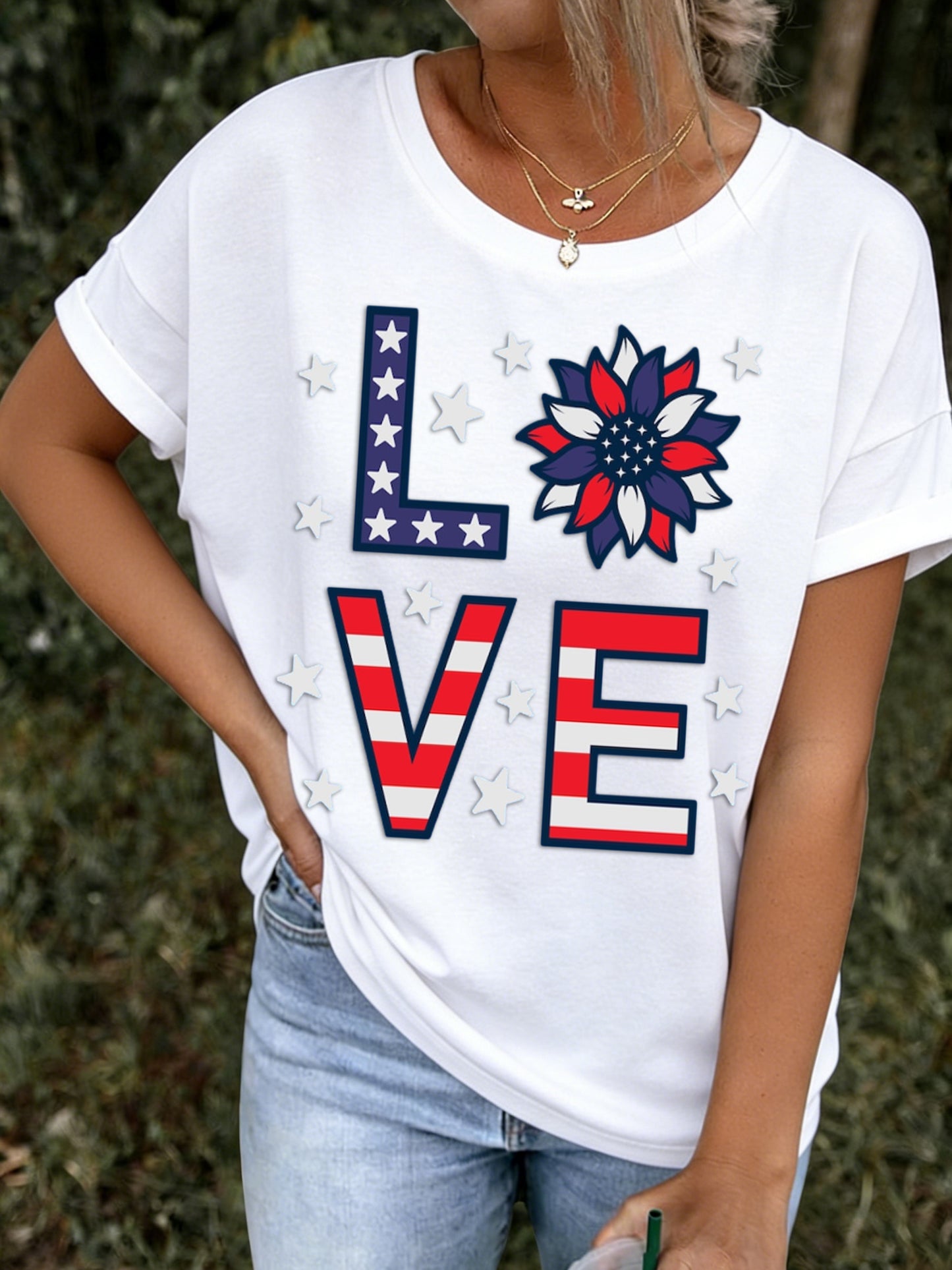 Retro American Flag Independence Day Printed Crew Neck Short Sleeve T-Shirt