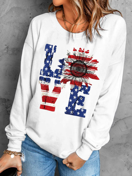 Retro USA Flag Independence Day Printed Long-Sleeve Sweatshirt