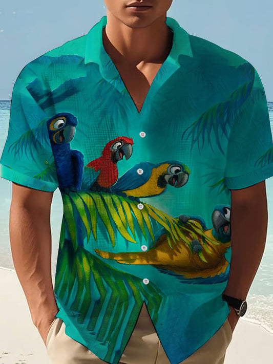 Men's Holiday Retirement Parrot Print Waffle Shirt