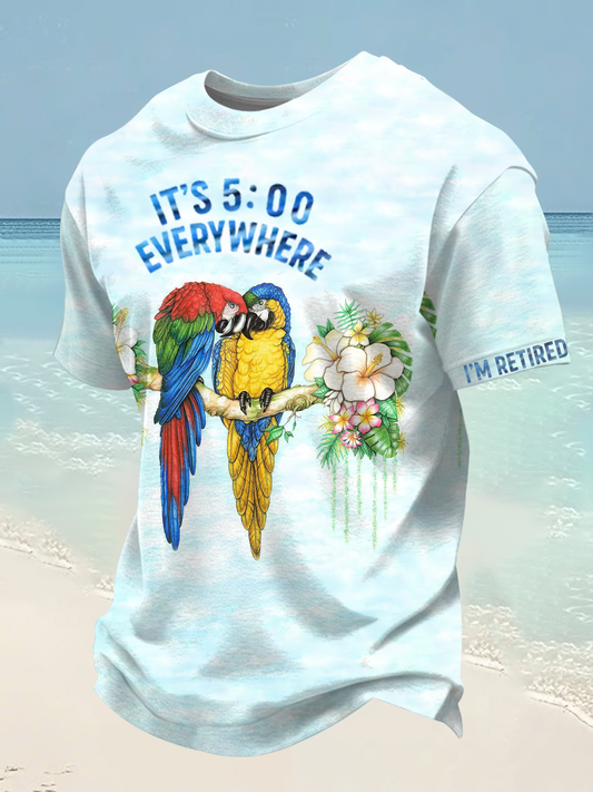 Men's Holiday Retirement Parrot Print short sleeves t-shirt