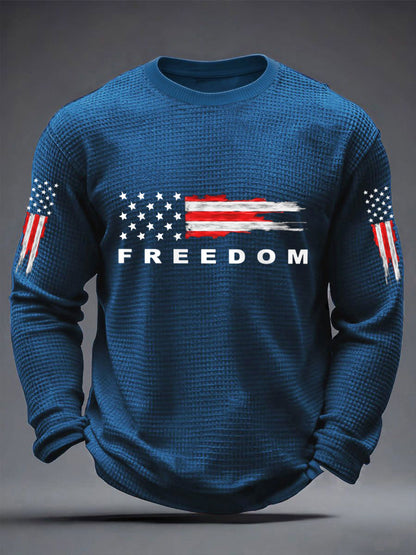 Men's Freedom USA Flag Print Casual Waffle Long Sleeve T-Shirt