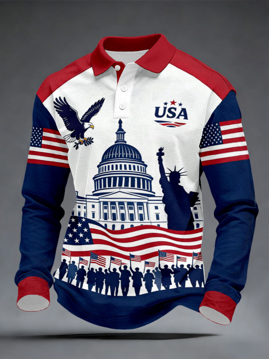 Men's USA Flag Statue of Liberty Patriotic Tops